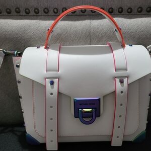 Michael Kors White Satchel with Pink and Blue Accents